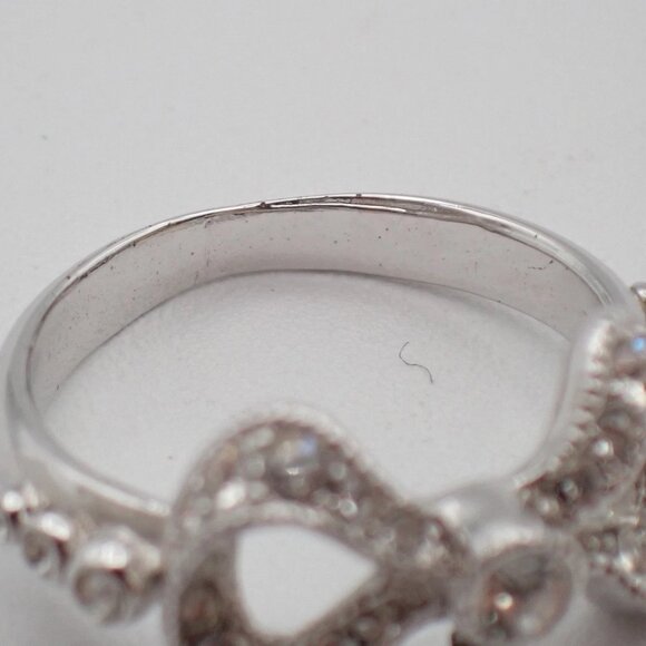 Dior Logo Rhinestone Bow Ring Silver Plated Accessory 09EF811 - Picture 8 of 15